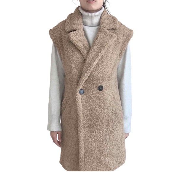 TEDDY LONG VEST WITH POCKETS - TAUPE - Picture 2 of 6